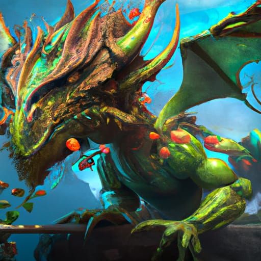 Avocado Dragon in Dark Fantasy Style