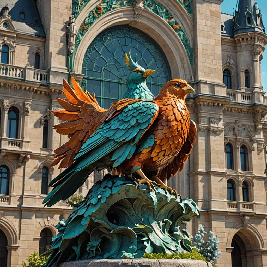 Turul Bird Statue in Budapest: Hyperdetailed Digital Art