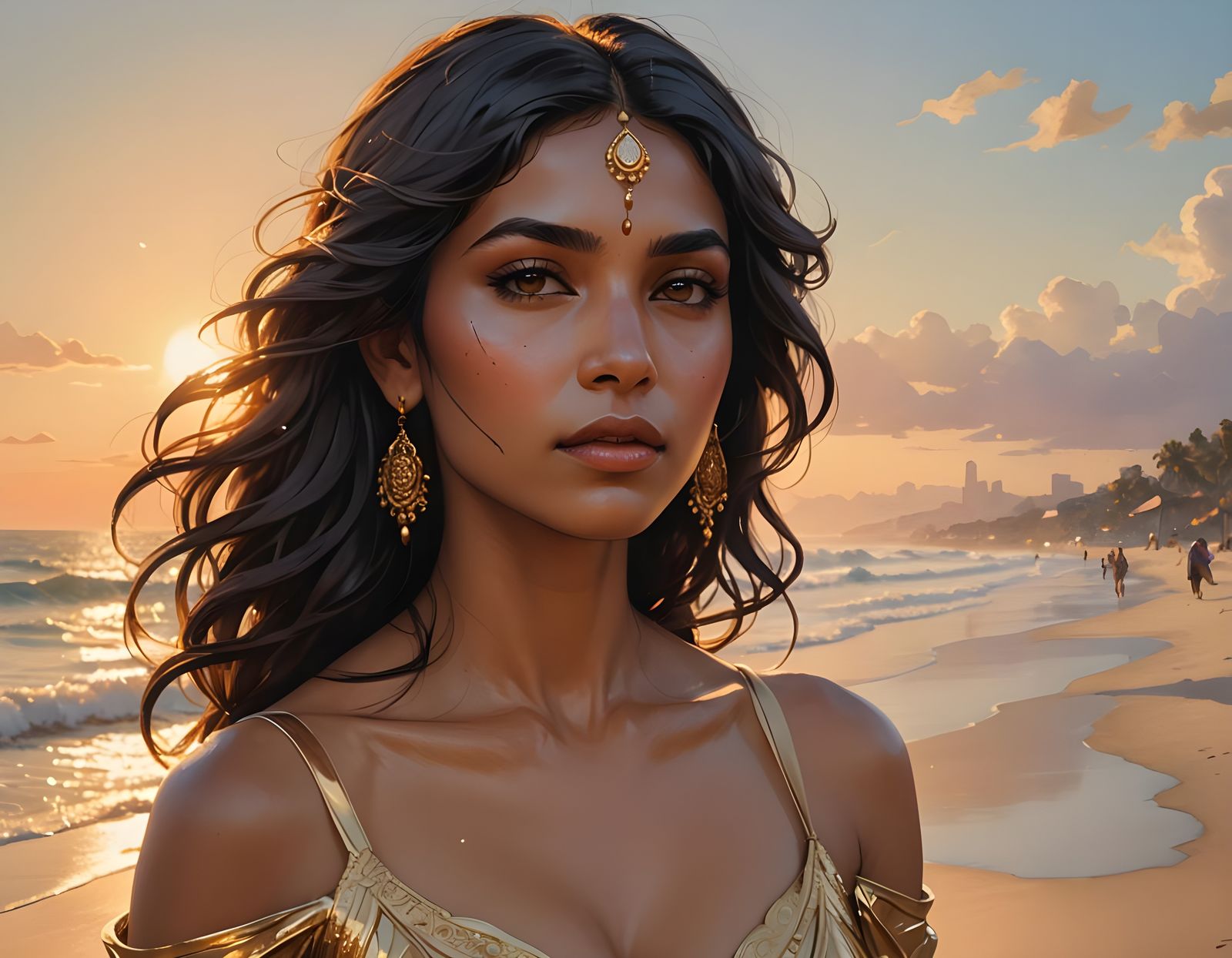 Indian Woman Portrait in Hyperrealistic Art Nouveau Style