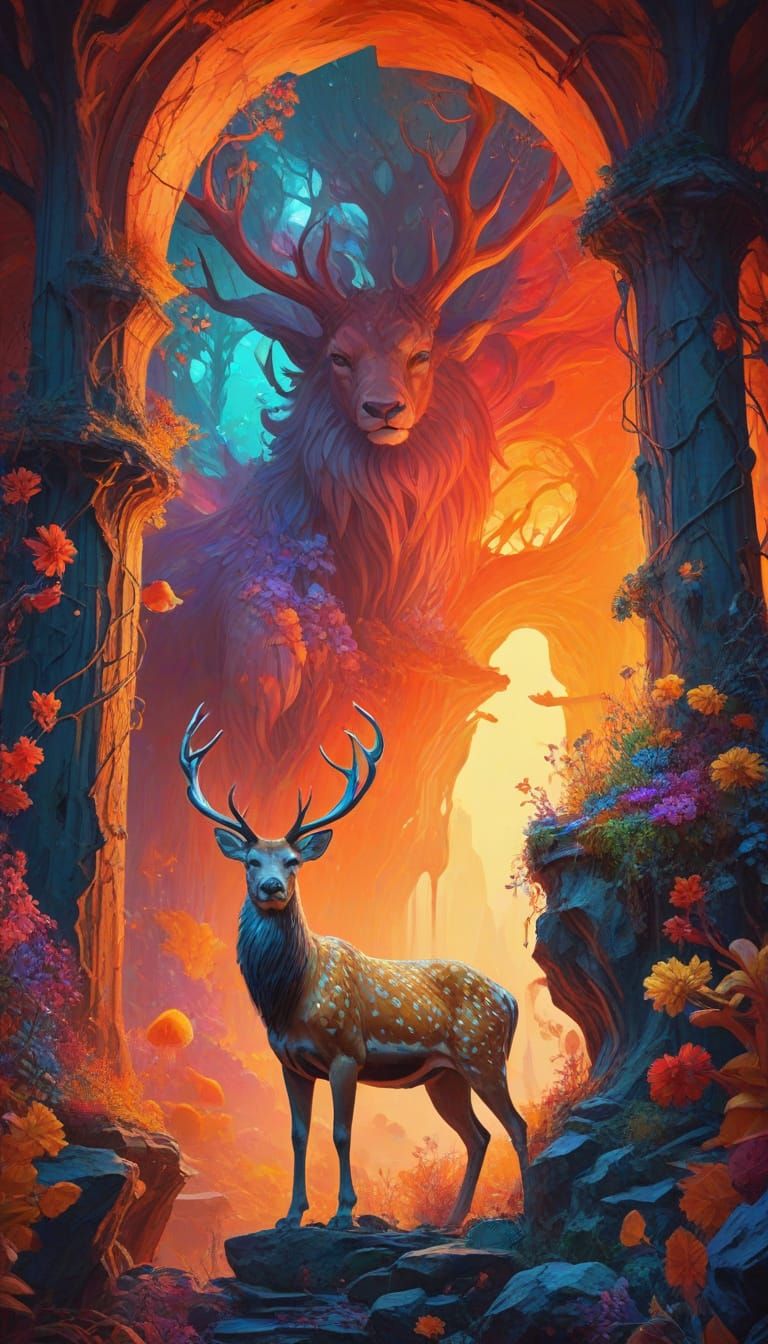 Surreal Fairy King in Lion's Den with Dragon Wings