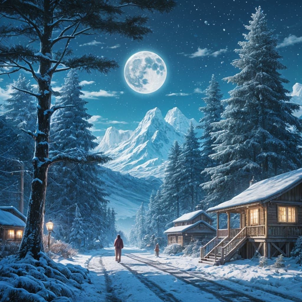 Enchanted Winter Wonderland Under Full Moonlight
