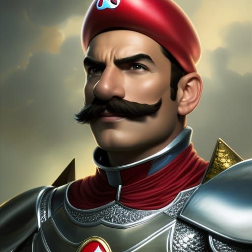 Mario as Armored Knight: Digital Art Portrait