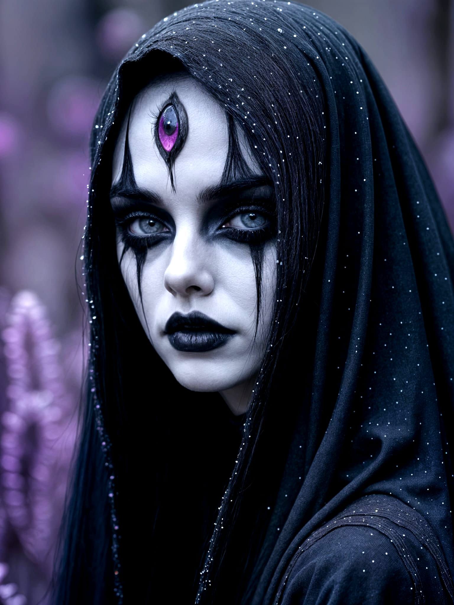 Supernatural Banshee Portrait in Violet, White and Black