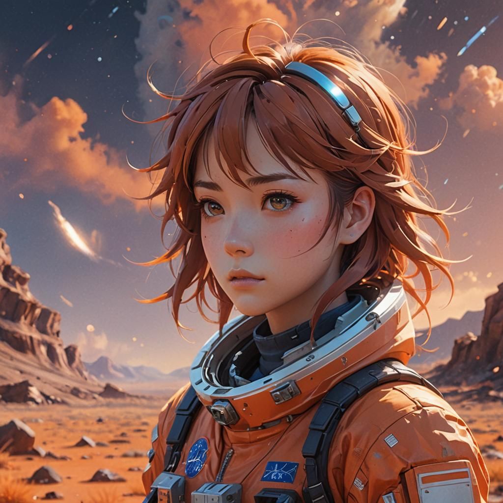 Astronaut Girl in Planetary Windstorm: Anime 3D Art