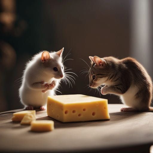 Mice Feast Interrupted by Cat's Gaze