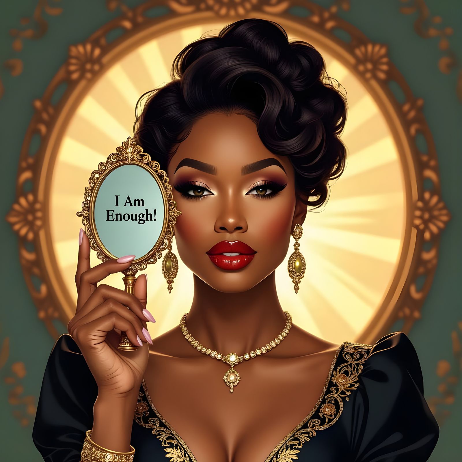 Empowered Woman with Mirror, Portrait in Vibrant Style