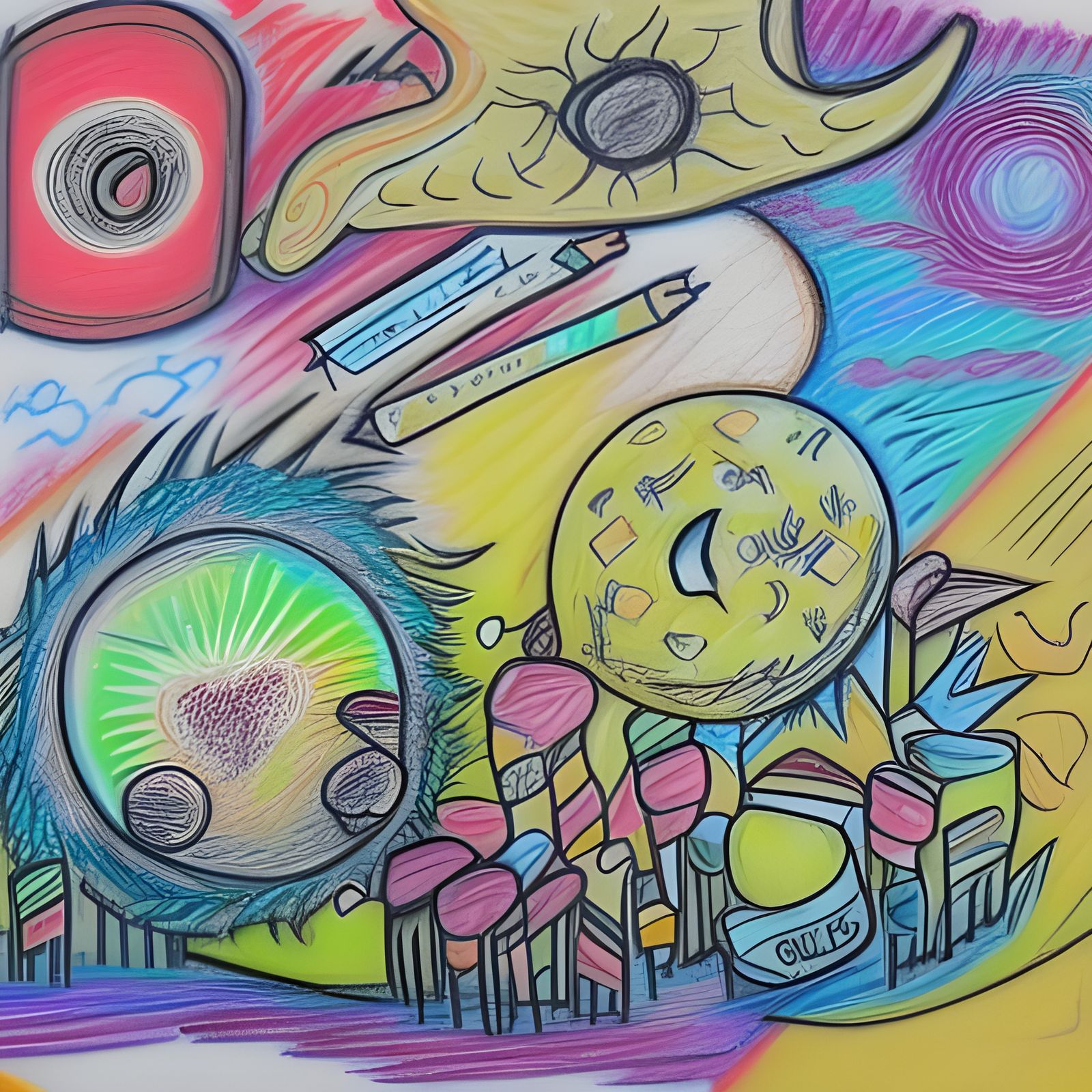 Intricate Oil Pastel Drawing: Musical Art