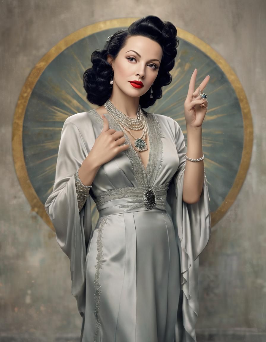 Hedy Lamarr Portrait with Peace Sign
