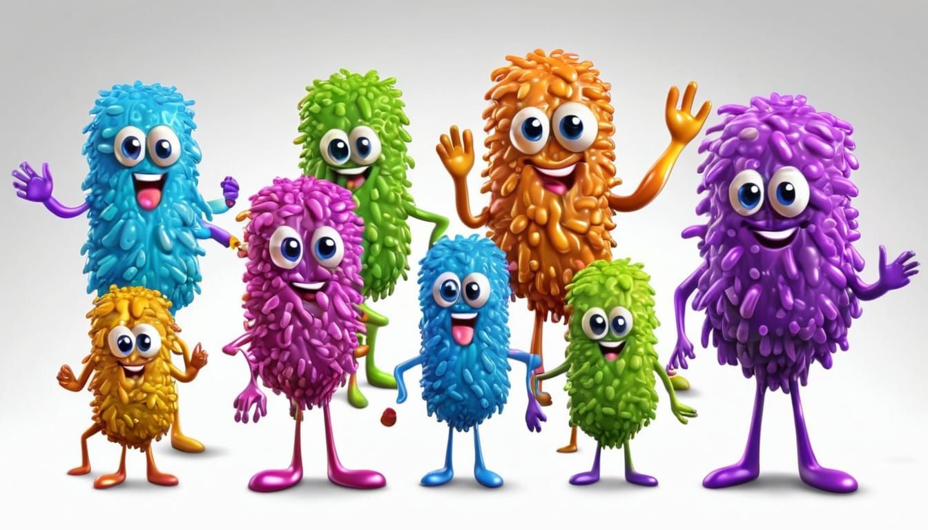Whimsical Anthropomorphic Bacteria Group Portrait