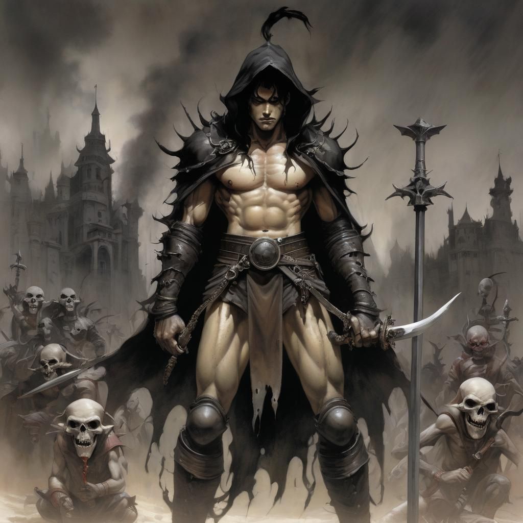 Grimdark Scene in Manga and Dark Fantasy Style