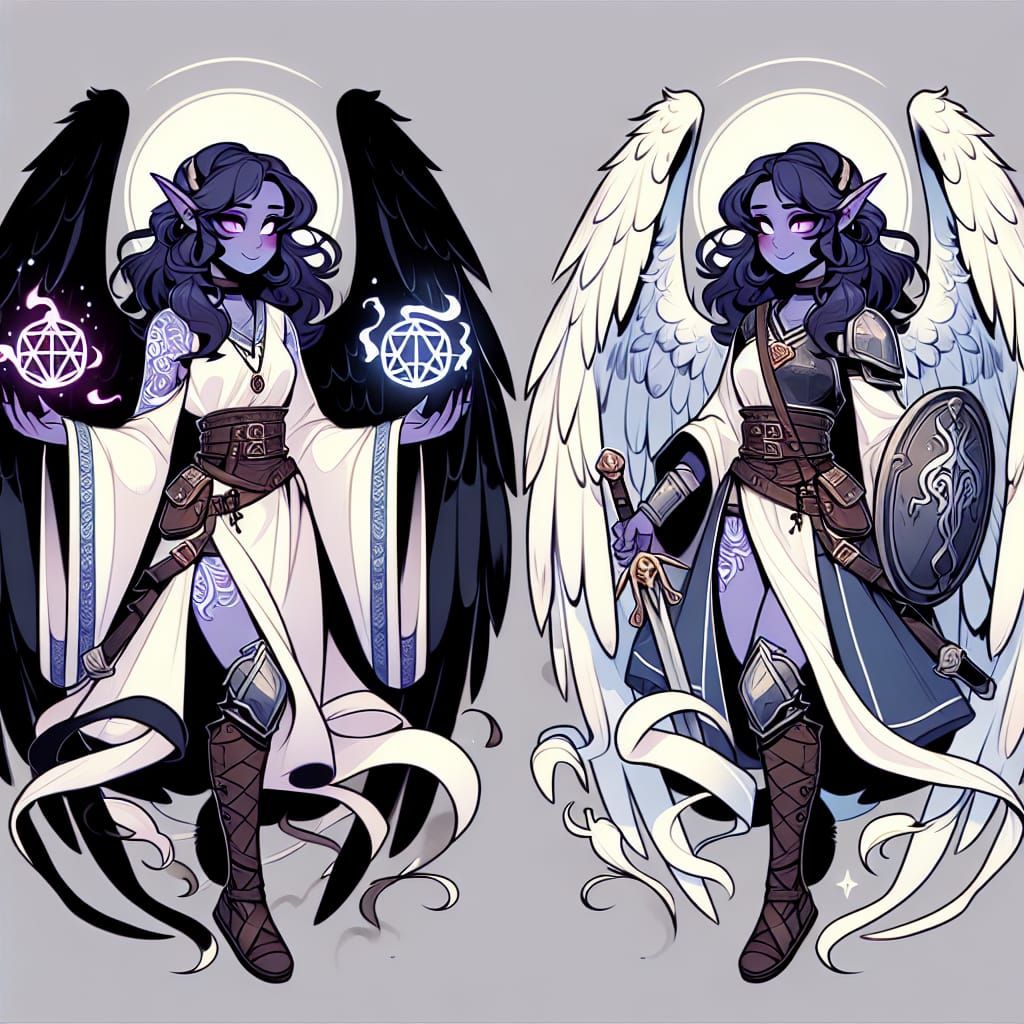 Twin Winged Tieflings: Cleric and Paladin Sisters