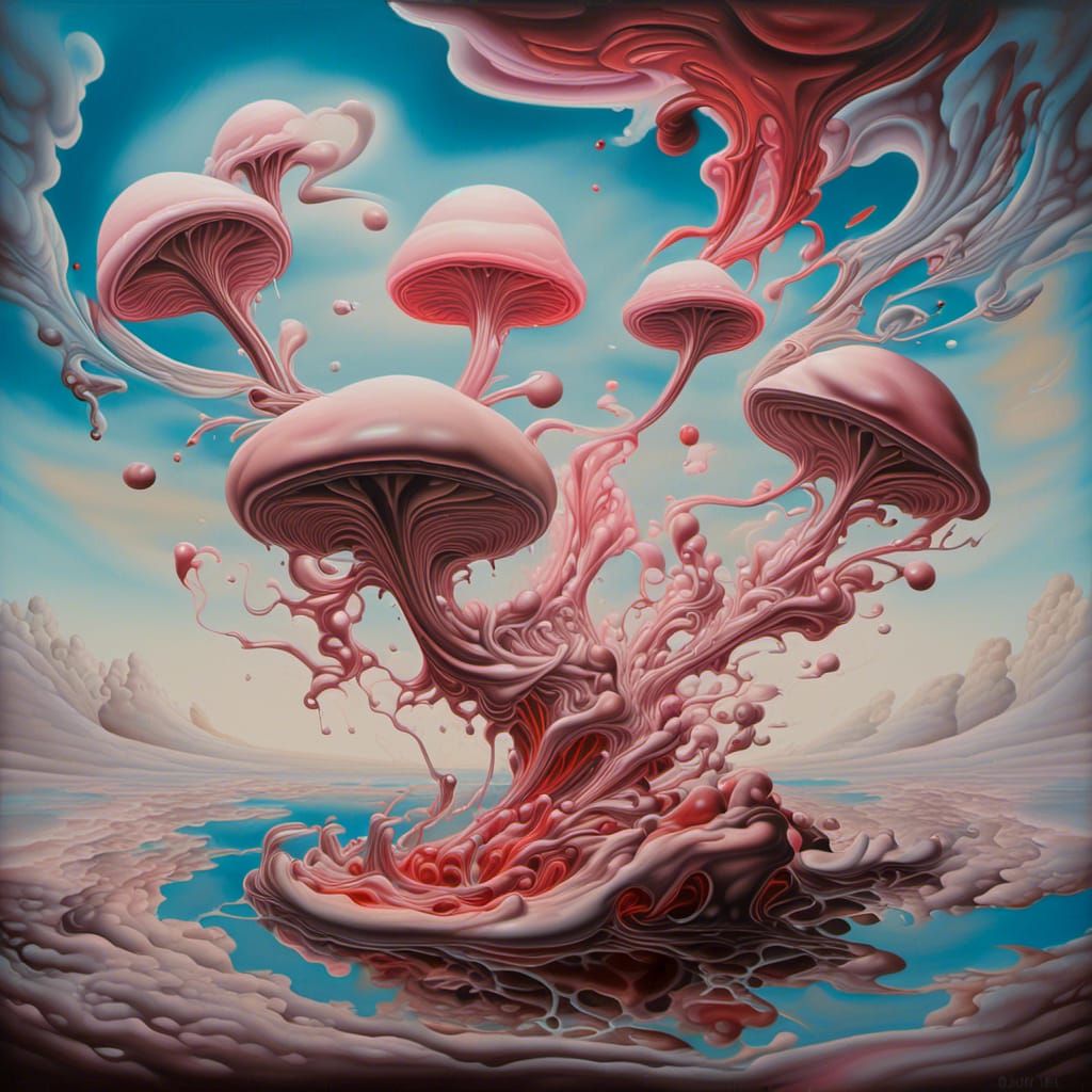 Surreal Landscape with Elastic Flora and Milk Vortex