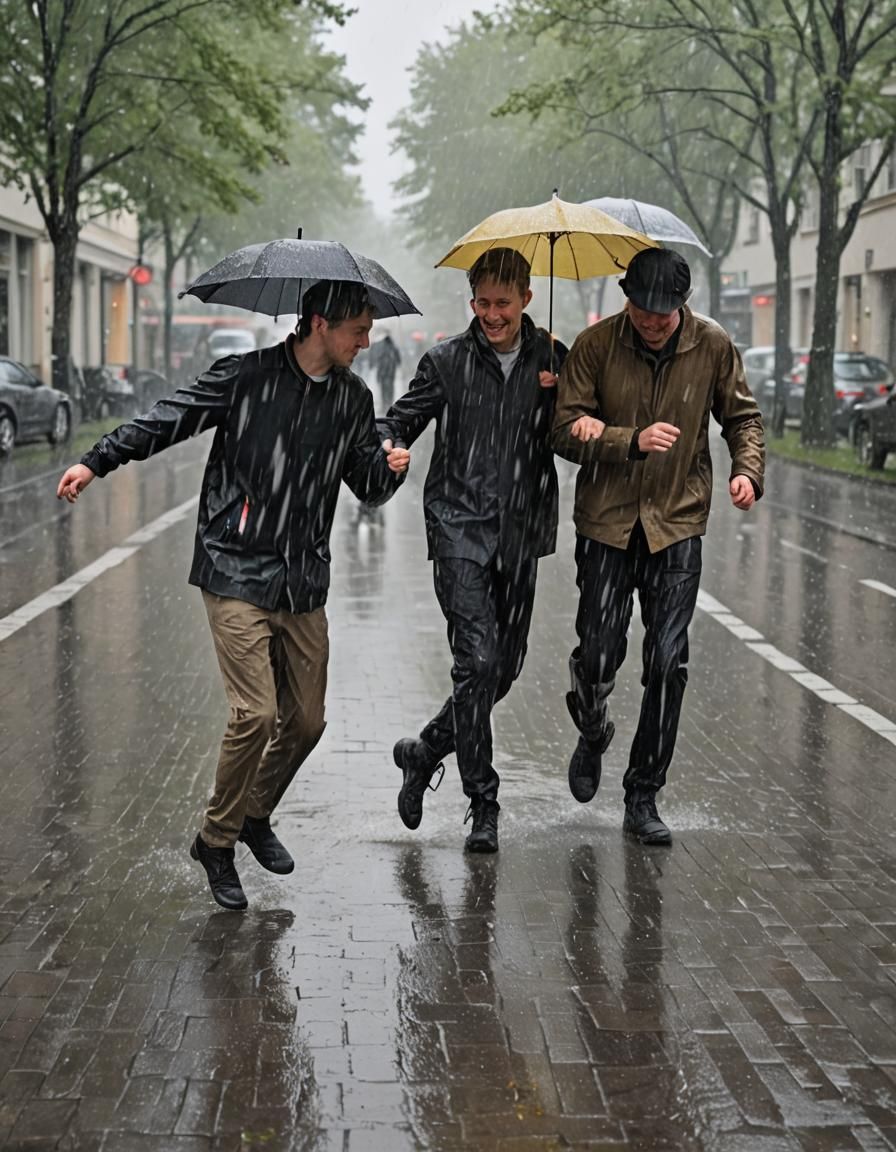 Friends Dancing in the Rain