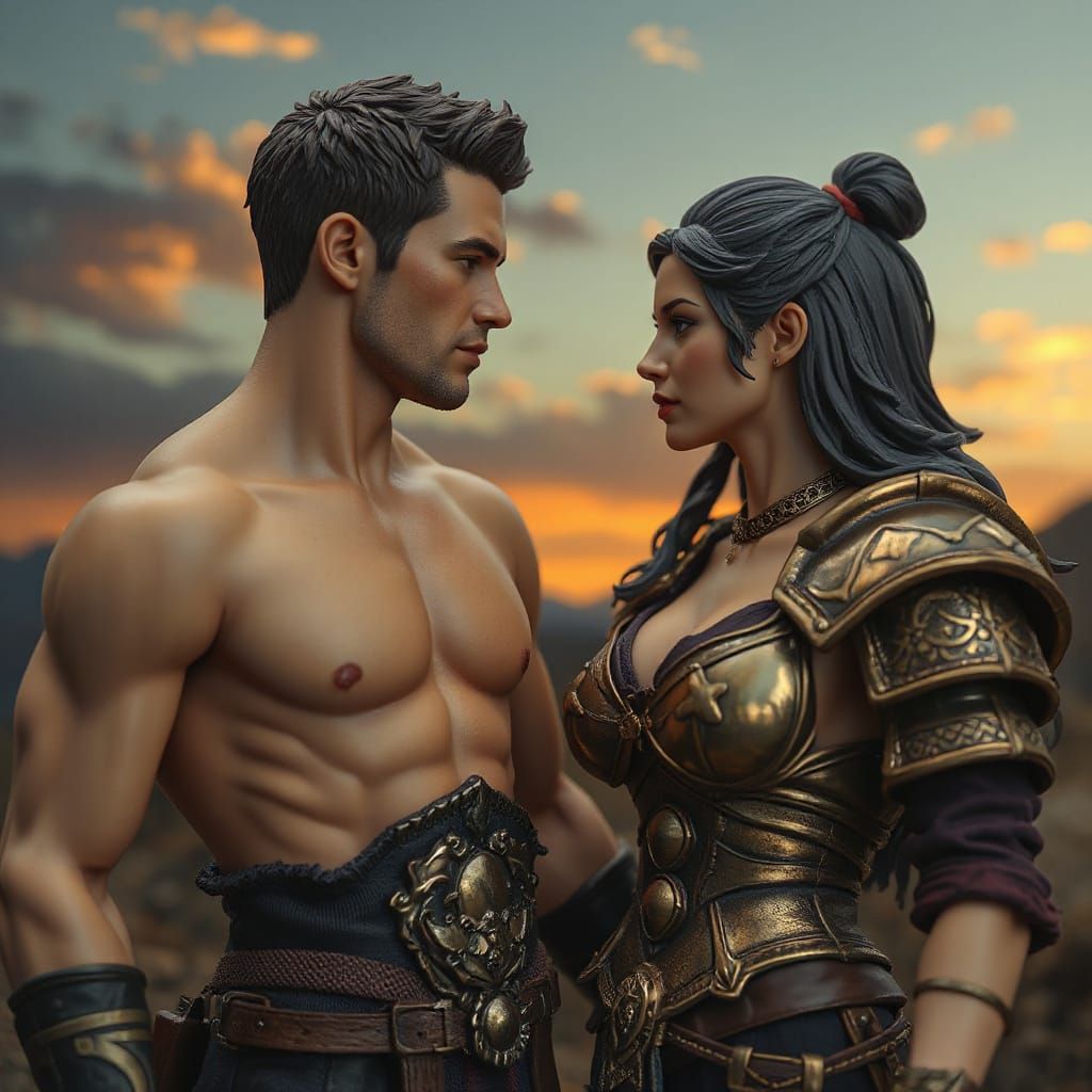Epic Fantasy Warrior Couple in Intimate Moment
