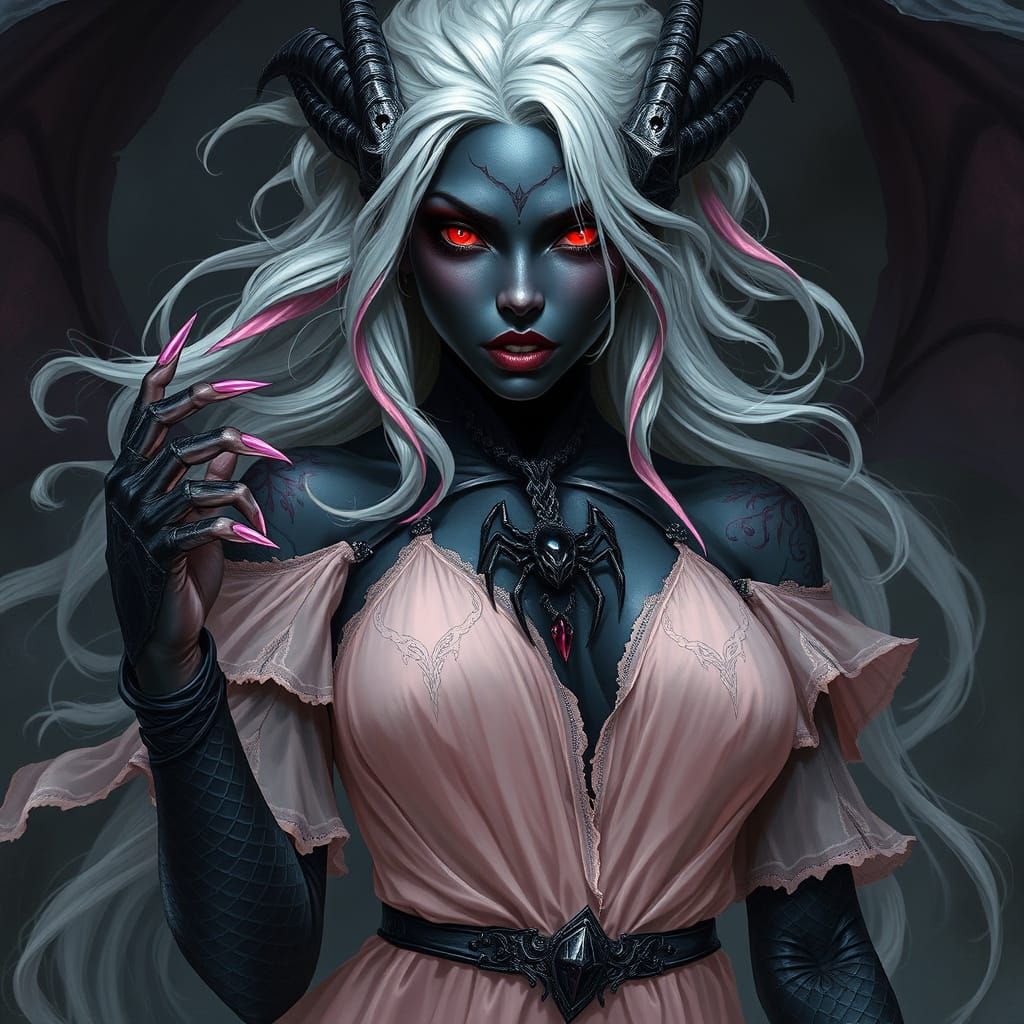 A female DROW hybrid race, she is half obsidian dragon, half...