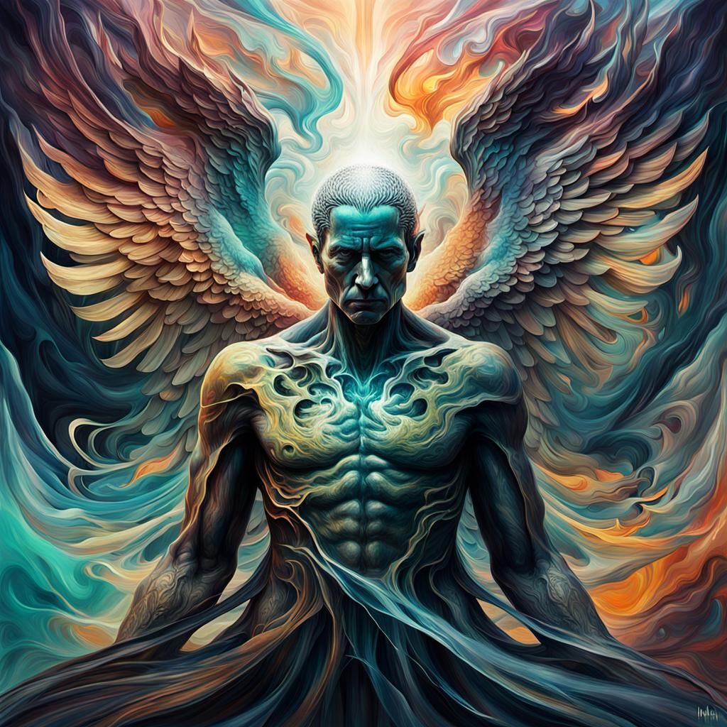 Elegant Fallen Angel Digital Art With Zentangle Tattoo