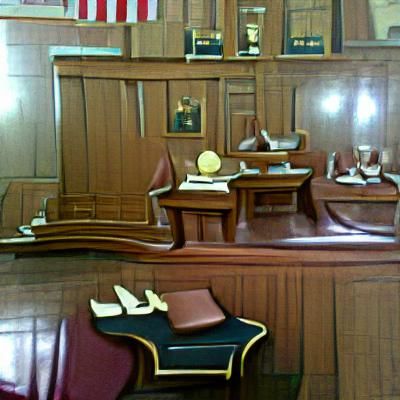 Courtroom Scene with Judge and Law Elements