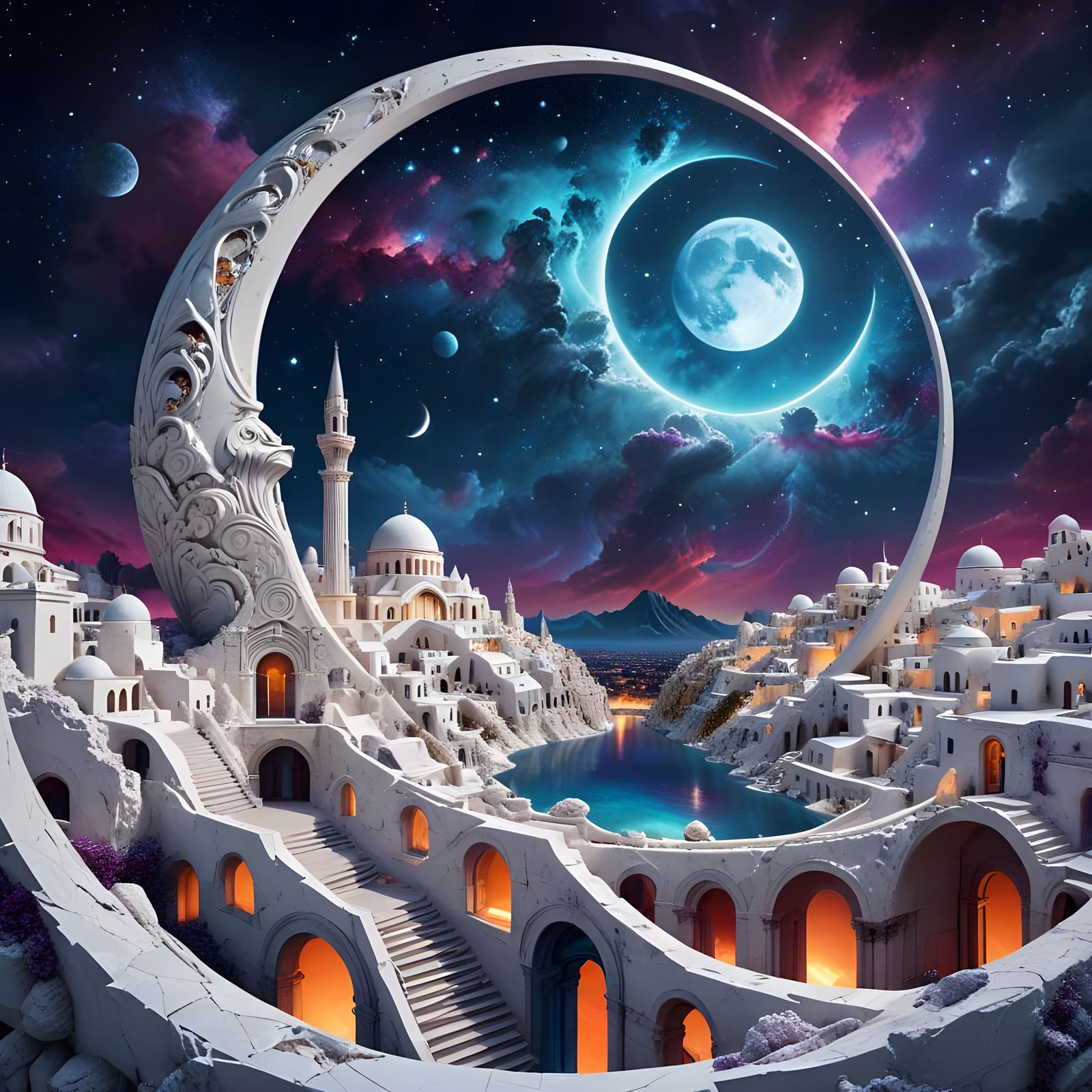 Ethereal Lunar Metropolis in a Hollow Moon