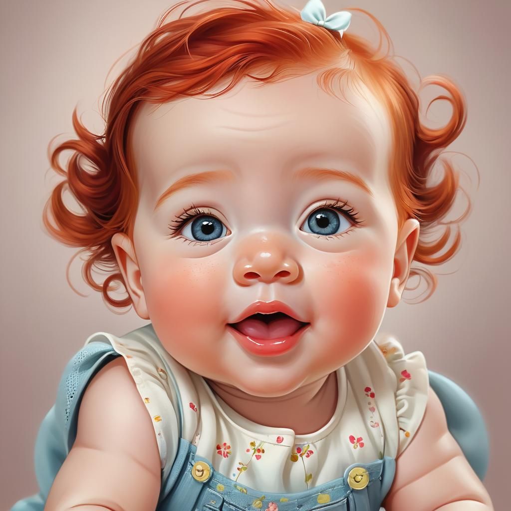Happy Red-Haired Baby Portrait in Disney Cartoon Style