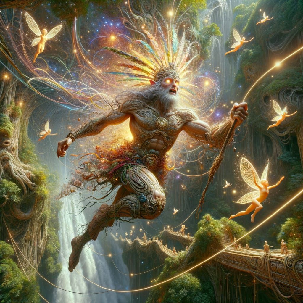Elven Giant in Jungle with Fairies: Digital Matte Painting