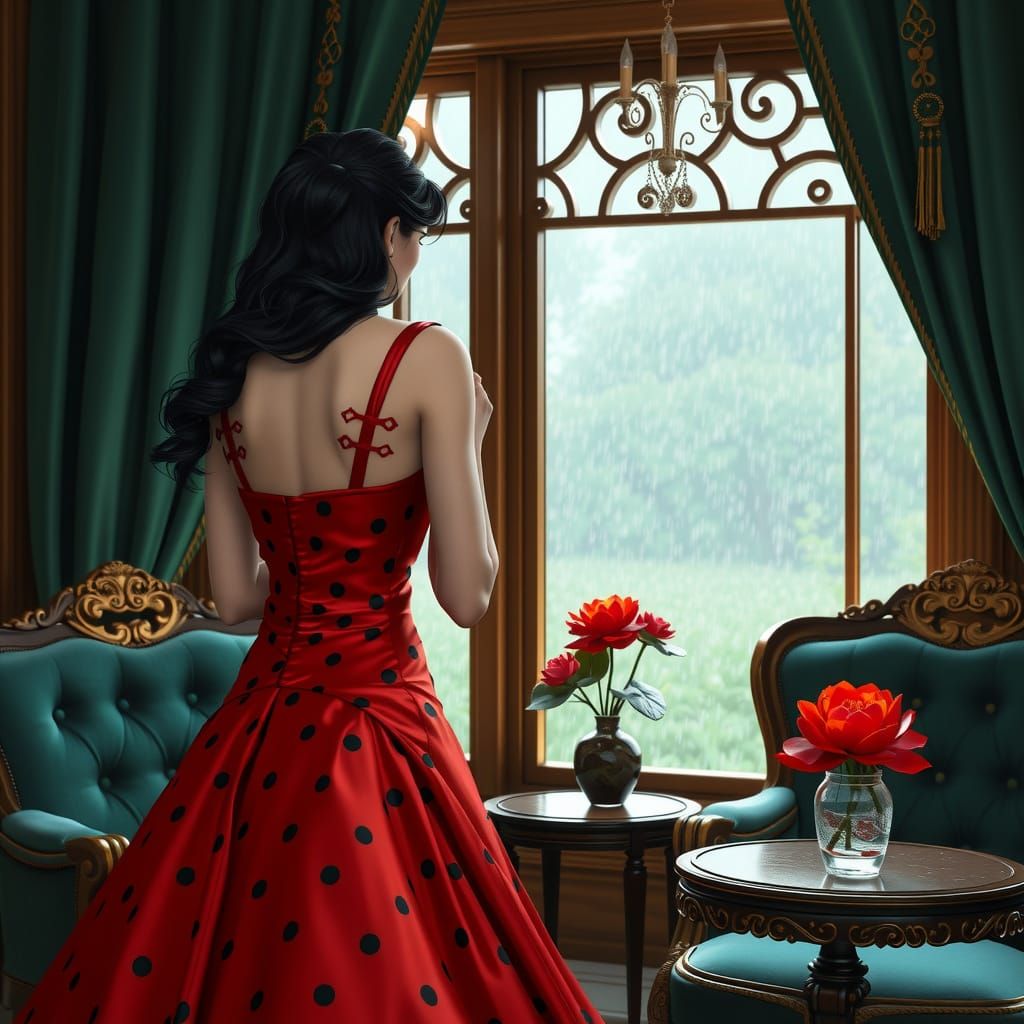 Stunning Red Ball-Gown Portrait in Emerald Hues