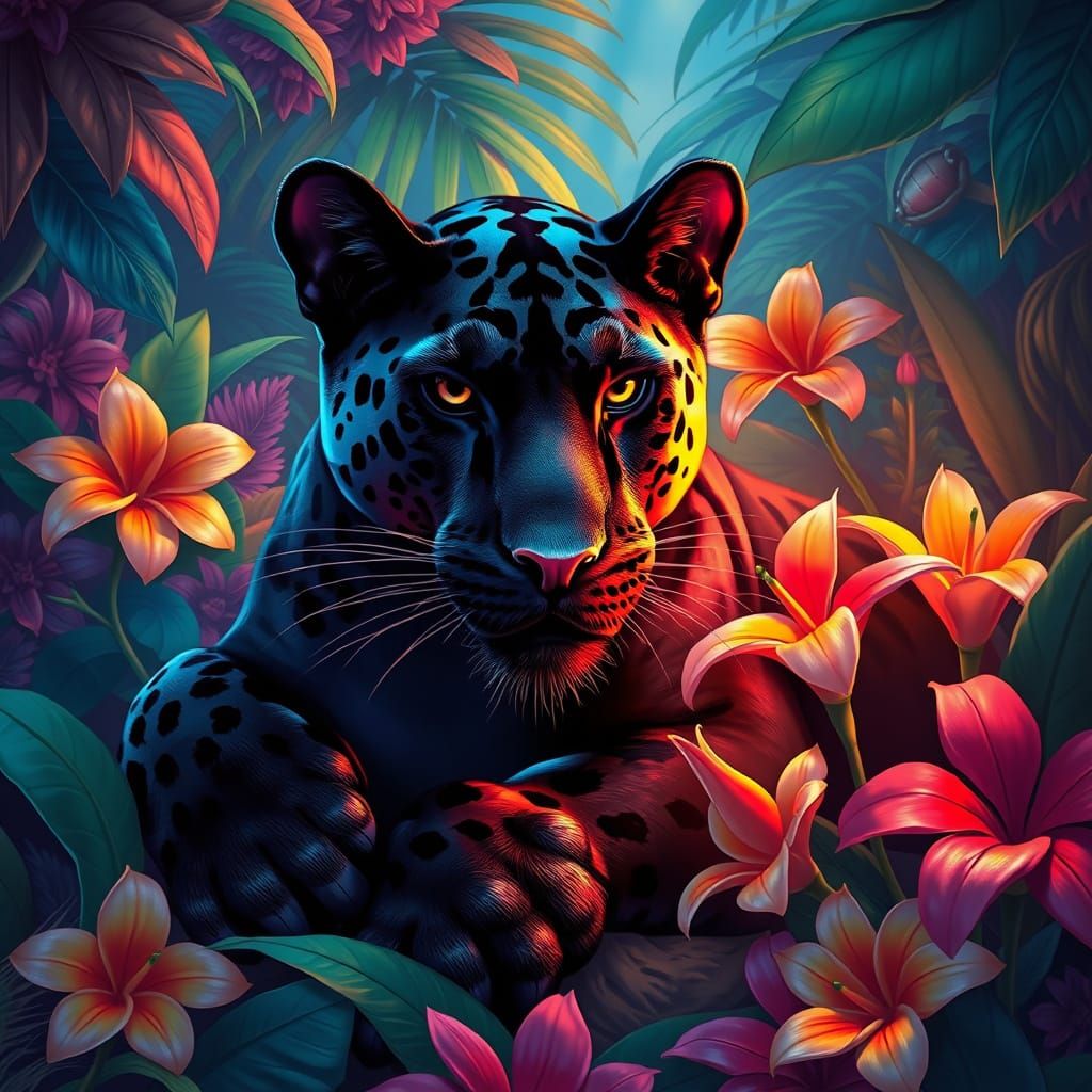 Glamorous Panther in a Vibrant Jungle
