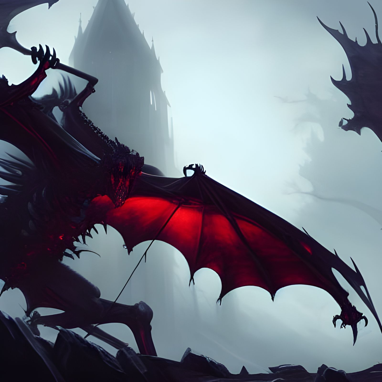 Vampire Vanquishes Skeleton Dragon: Dark Fantasy Art