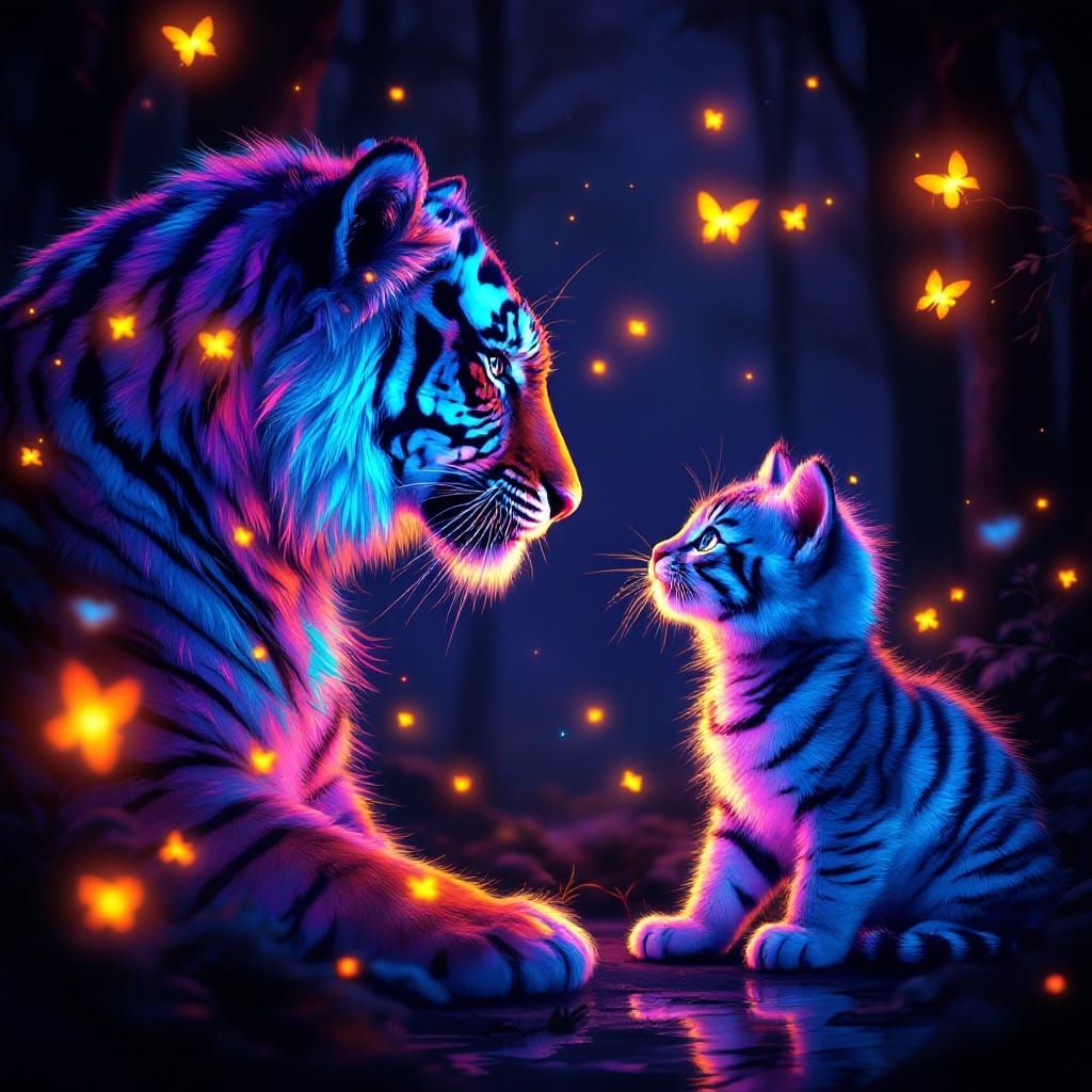 Tiger and Kitten Dance in Enchanted Forest
