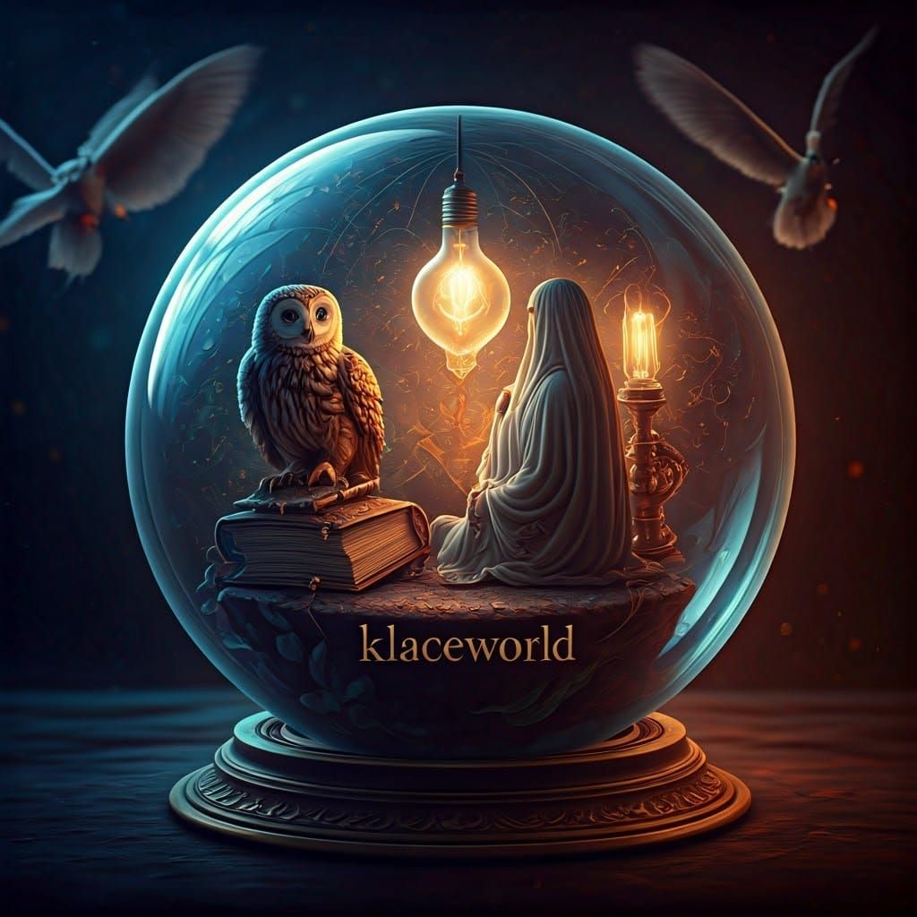 Intricate Globe with Human, Owl, and Dove Figures