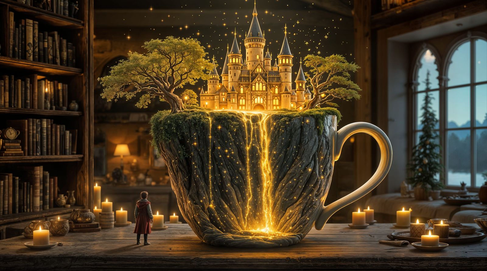 Medieval Kingdom Within Ancient Mug, in Hyperrealistic Detai...