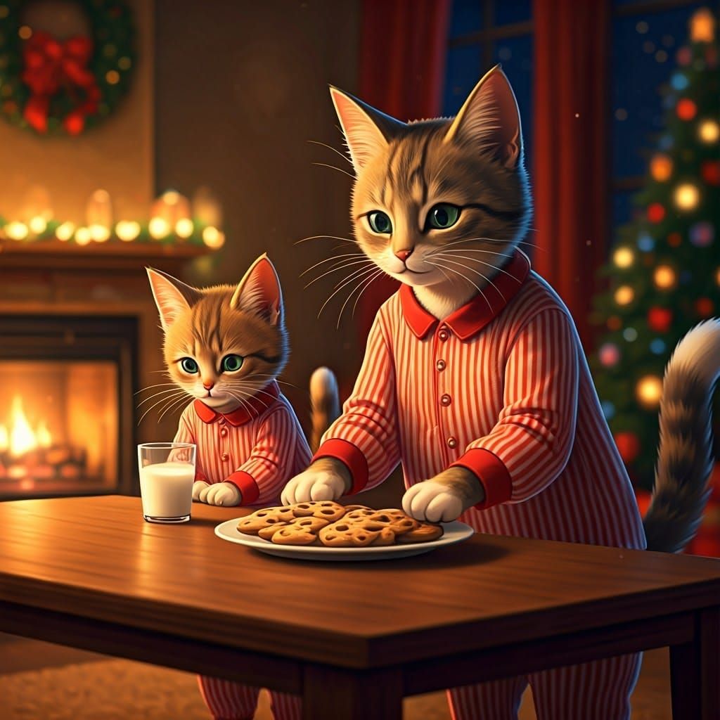 Cats Prepare for Santa in Anime Christmas Scene