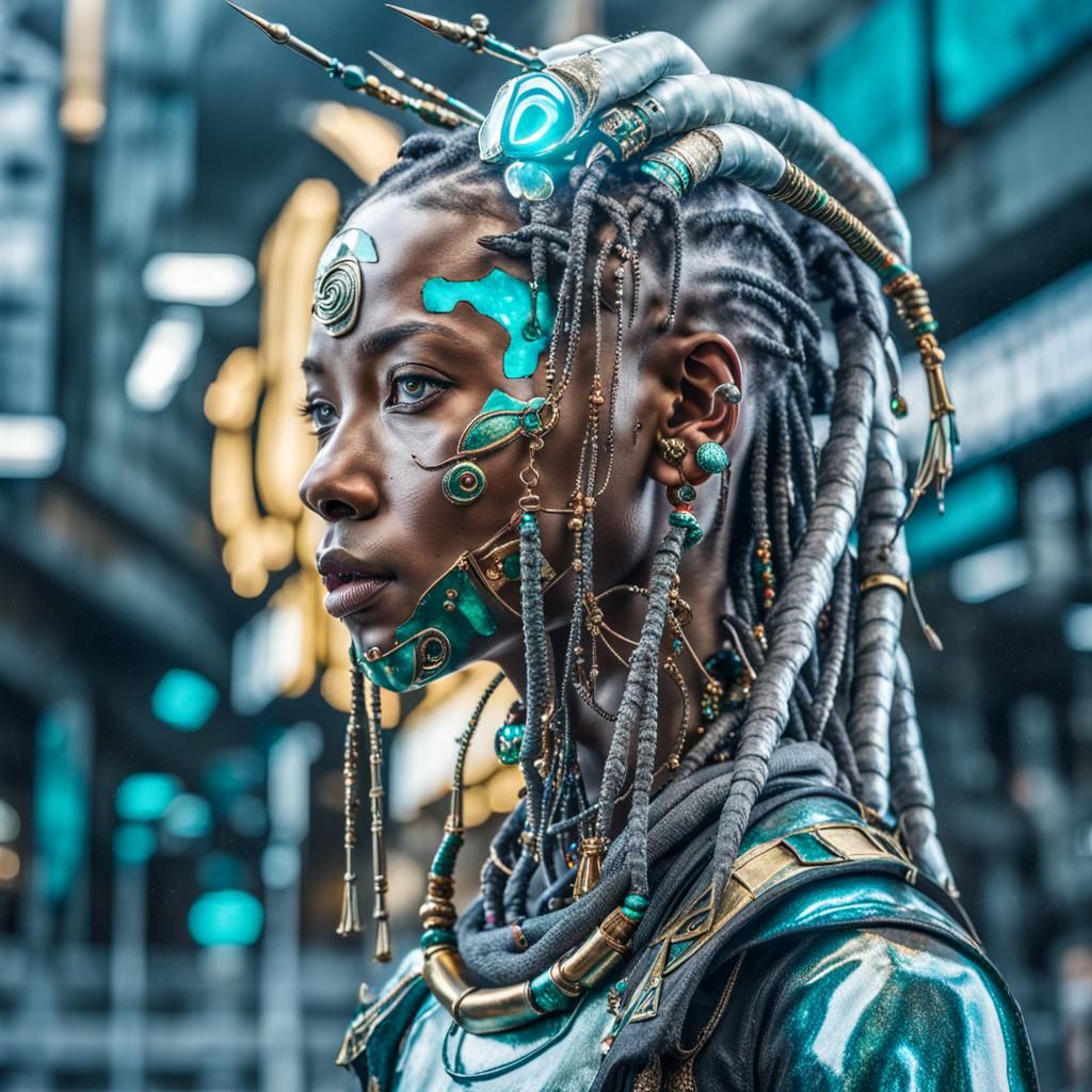 Dragon Woman with Turquoise, Anime-Inspired Matte Painting