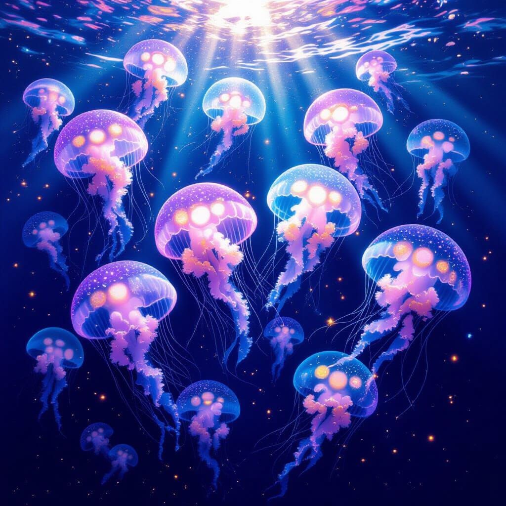 Dreamy Jellyfish Glowing in the Deep Sea