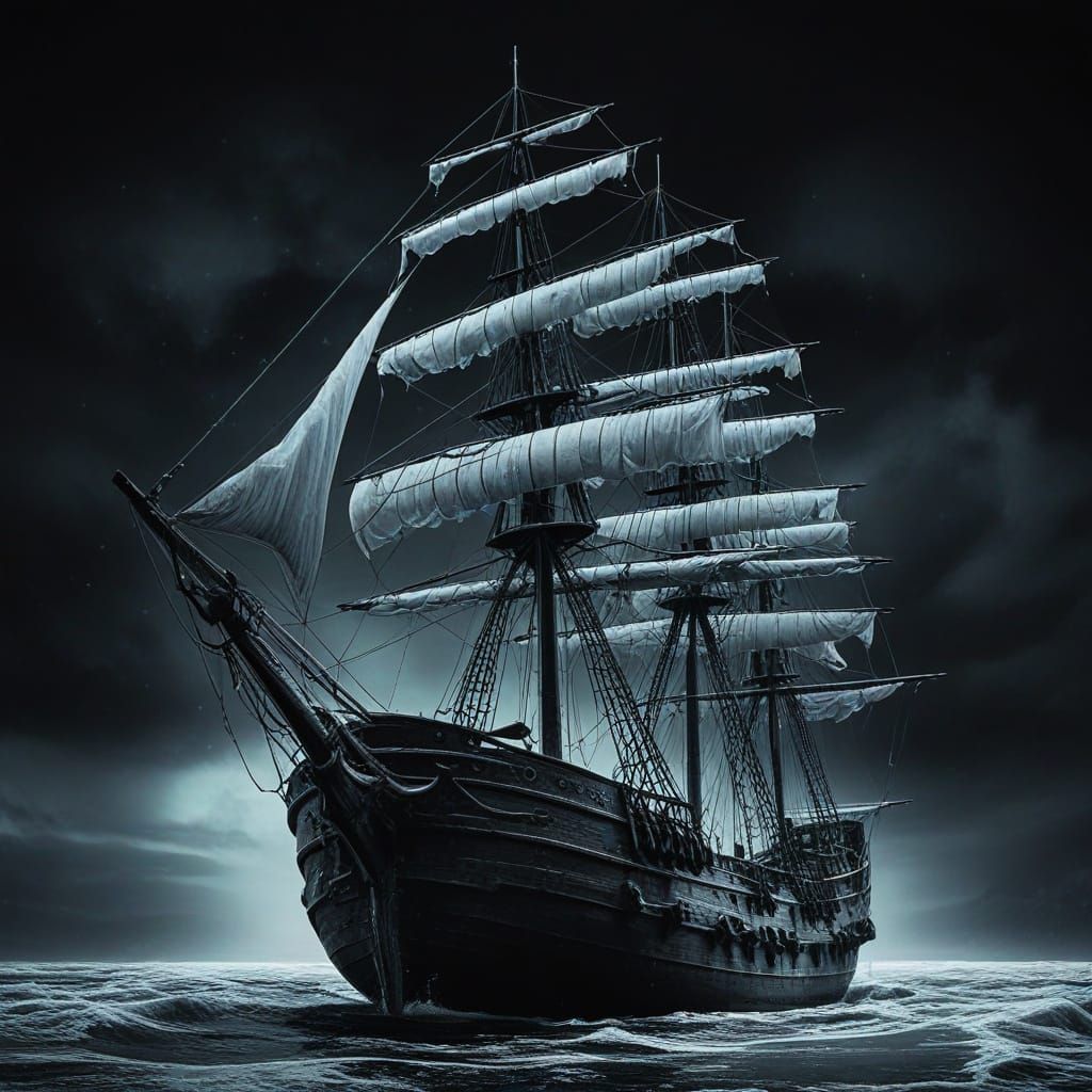 Frozen Ghost Ship in Arctic, Ethereal Digital Art