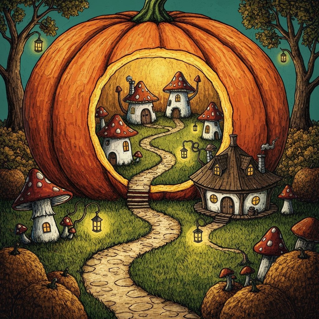 Whimsical Pumpkin Village Autumn Scene