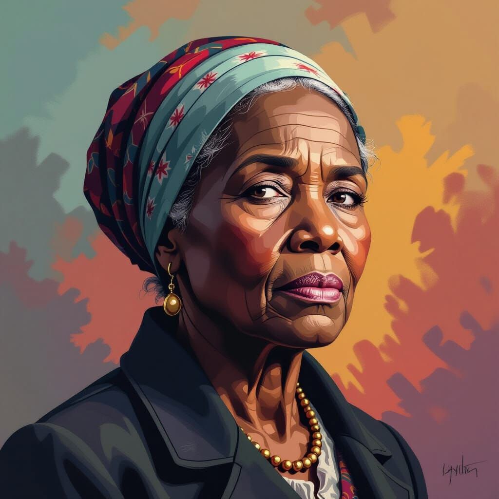 Hyperrealistic Portrait of Harriet Tubman in Splash Art Styl...