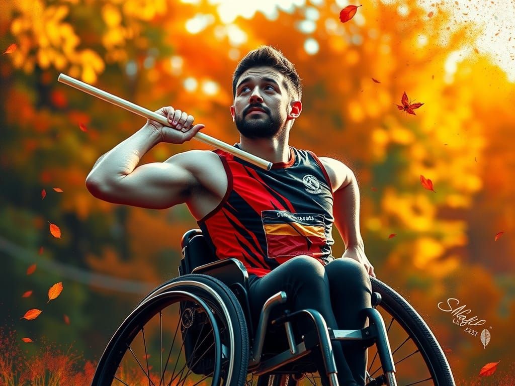 Paralympic Javelin Thrower Portrait with Autumn Backdrop