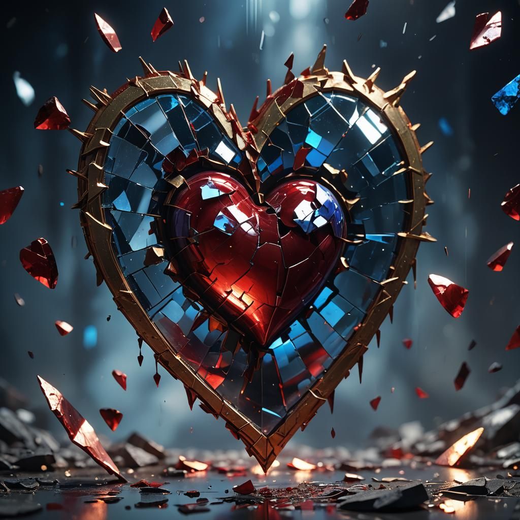 Broken Heart Mirror Reflection in Dark Fantasy Style