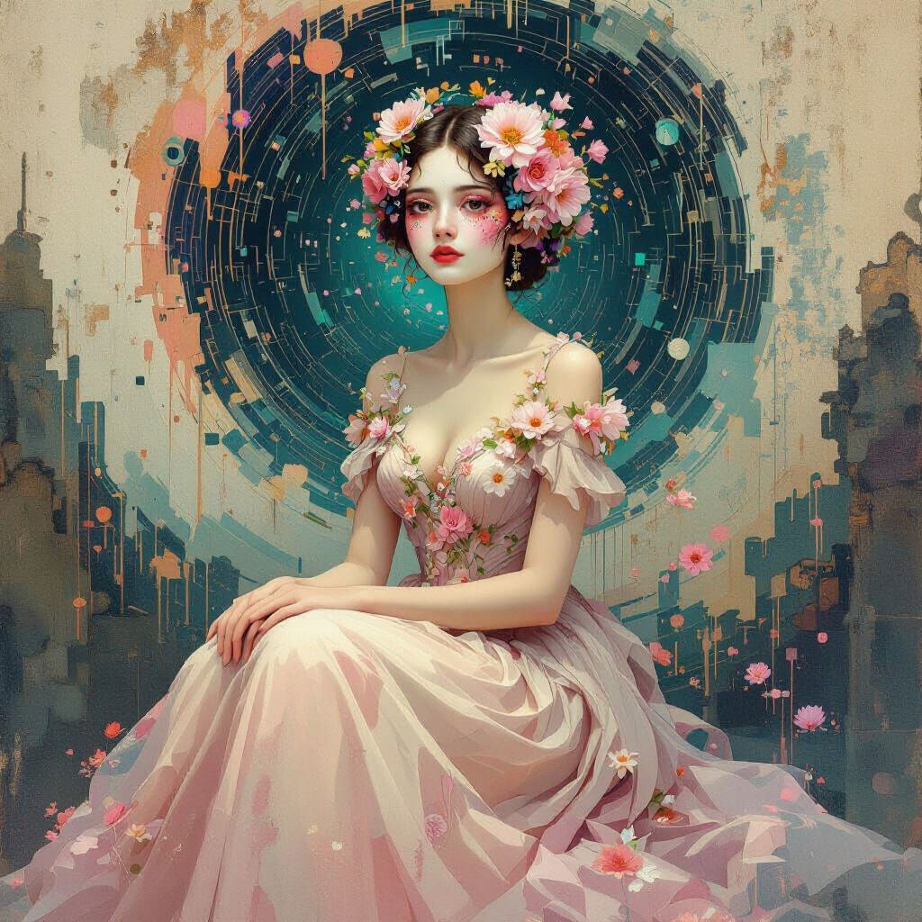 Blooming Pixel Portrait in Glitch Art Style