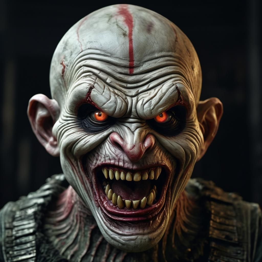 Hyperrealistic Zombie Monkey Clown Grinning Maniacally