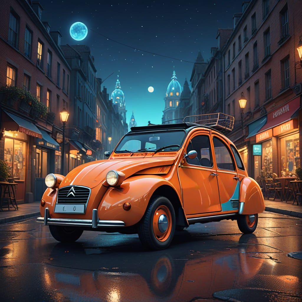 Retro-Futuristic Citroen 2CV Microcar in Vibrant 3D Digital ...
