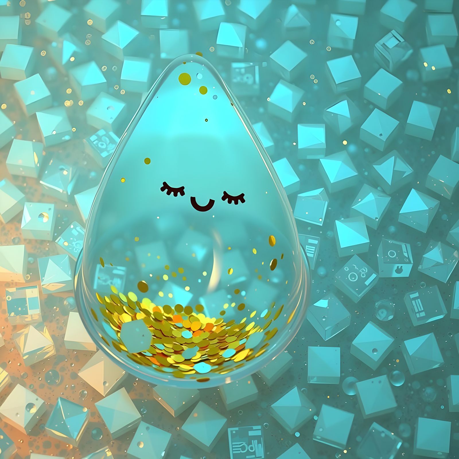 Golden Hour CGI Rendering of Crumbling Glass Object