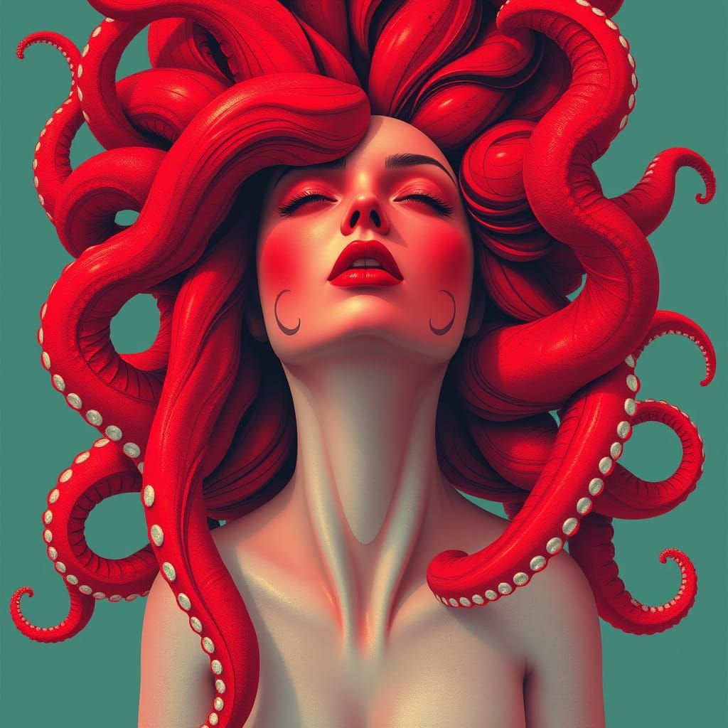 Futuristic Mermaid with Octopus Tentacles in Pop Art