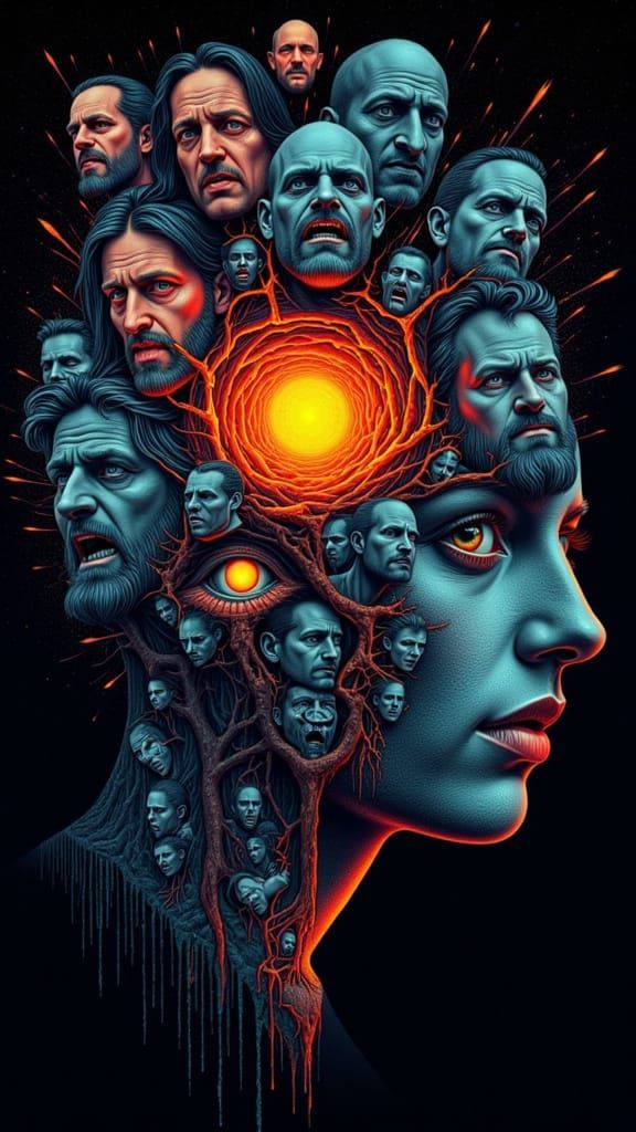 Mindscape of Emotions: Serene Face Amidst Chaotic Feelings