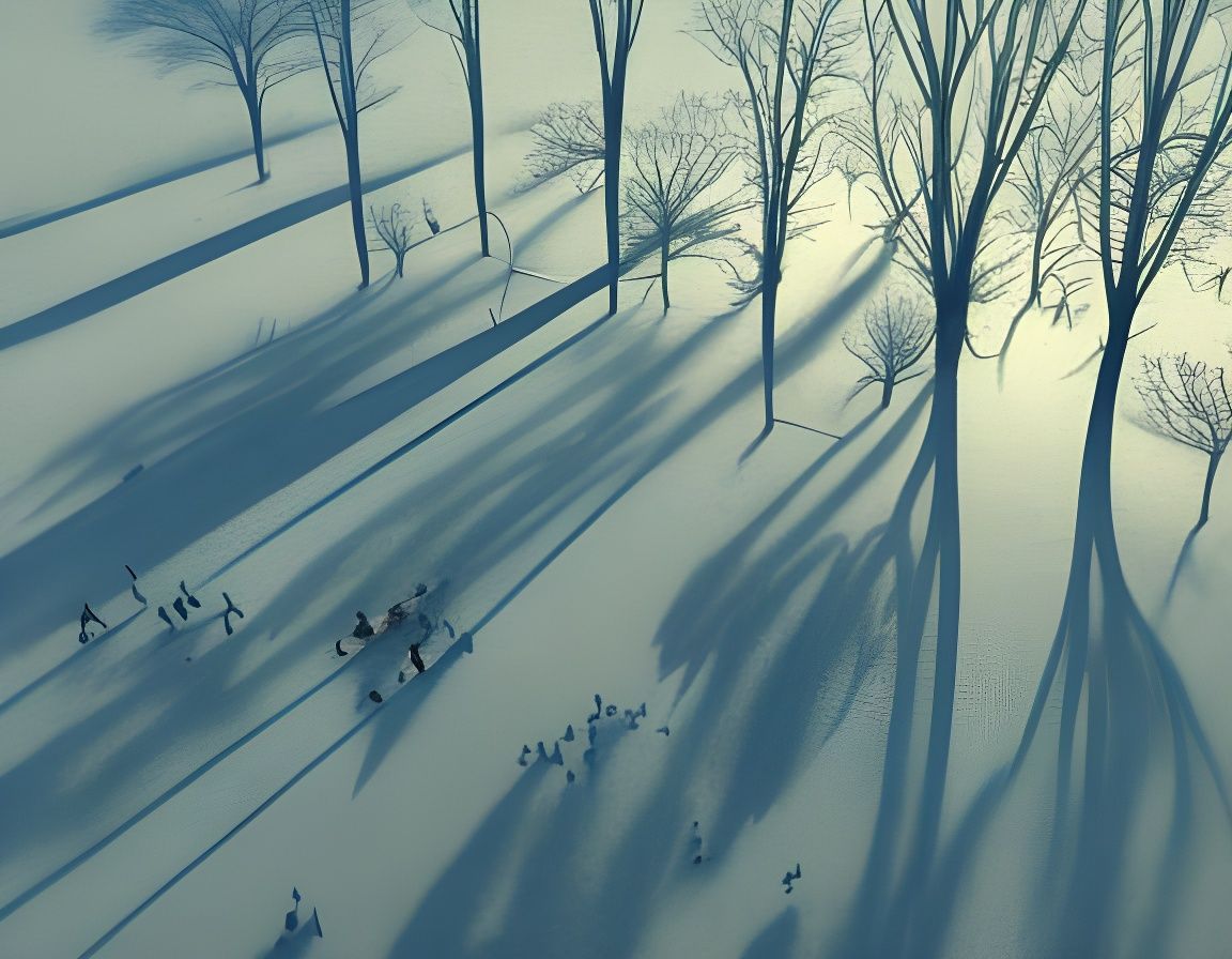 Geese Shadows on Snow in Gothic Ink Drawing