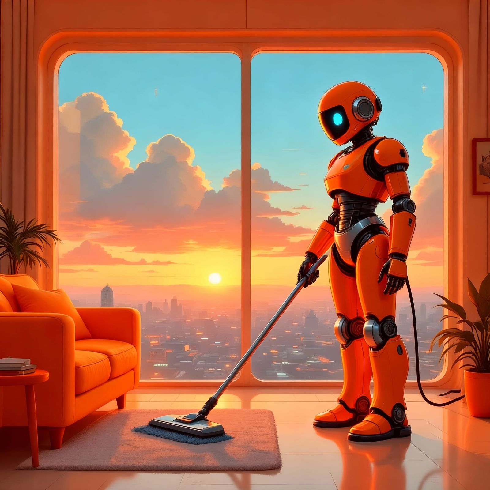 Retro Futuristic Robot Housemaid in Sci-Fi Style