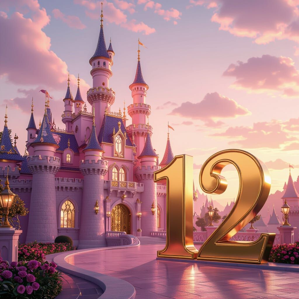 Fairytale Royal Palace in Pink Tones at Magical Sunrise