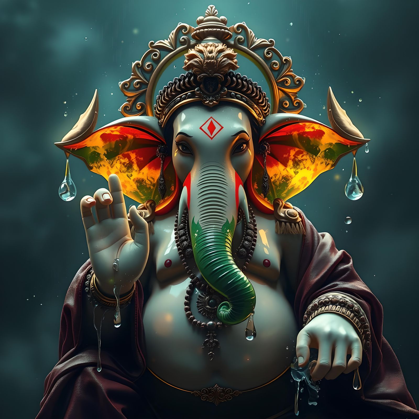 Jade and Gold Ganesha Digital Illustration
