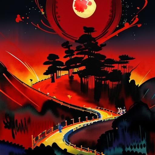 Lunar New Year Landscape in Watercolor Style