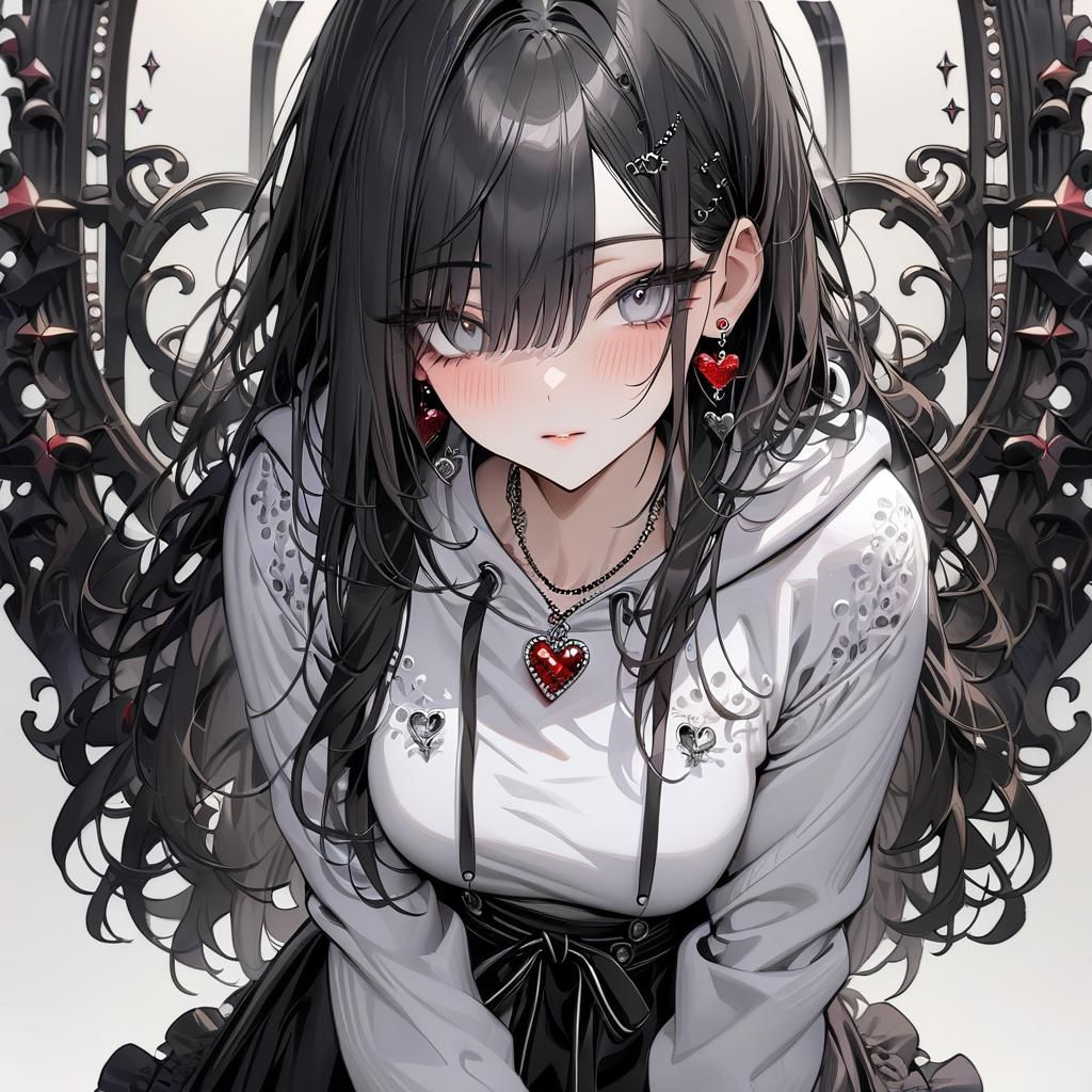 Girl with Black Hair and Cherry Pendant